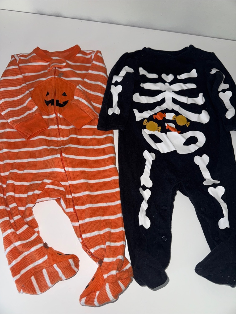 Halloween Pumpkin + Skeleton Onsie Footie Pajama Bundle - 6 Months